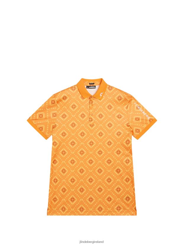 J.Lindeberg Men Tour Tech Print Polo Orange Diamond logo Clothing BXV8X4249