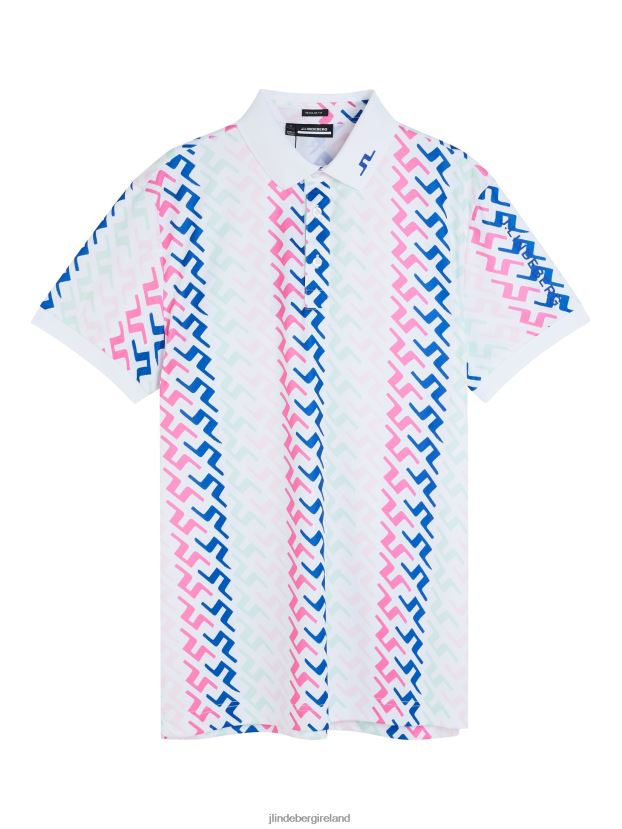 J.Lindeberg Men Tour Tech Print Polo Pink Painted Bridge Clothing BXV8X4158