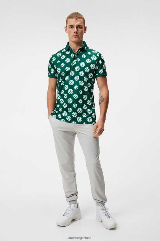 J.Lindeberg Men Tour Tech Print Polo Rain Forest Sphere Dot Clothing BXV8X4246