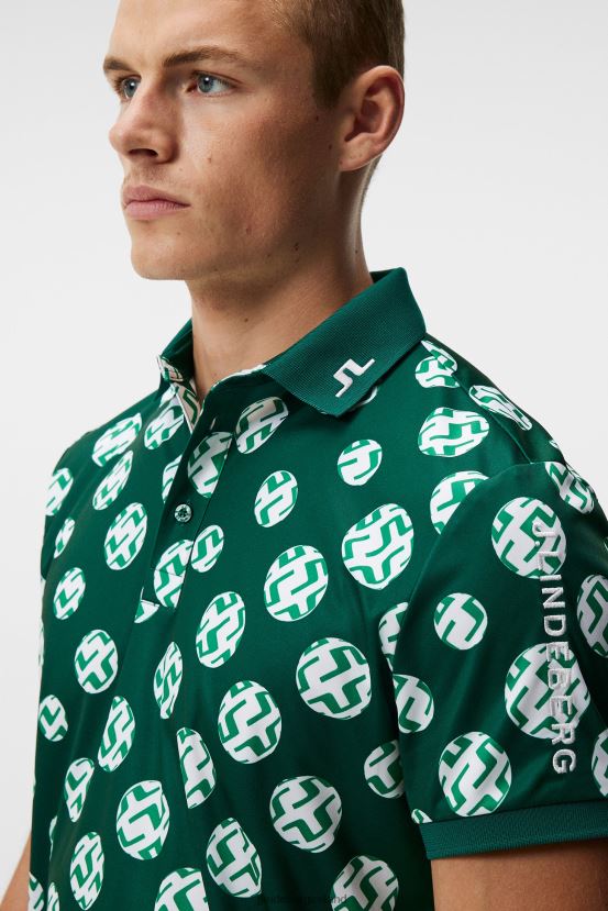 J.Lindeberg Men Tour Tech Print Polo Rain Forest Sphere Dot Clothing BXV8X4246