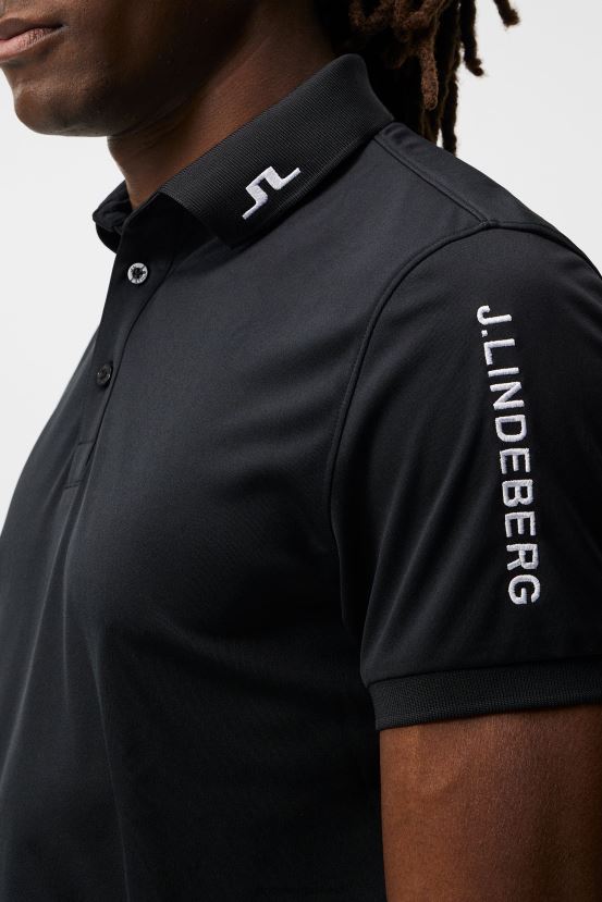 J.Lindeberg Men Tour Tech Regular Fit Golf Polo Black Clothing BXV8X4346