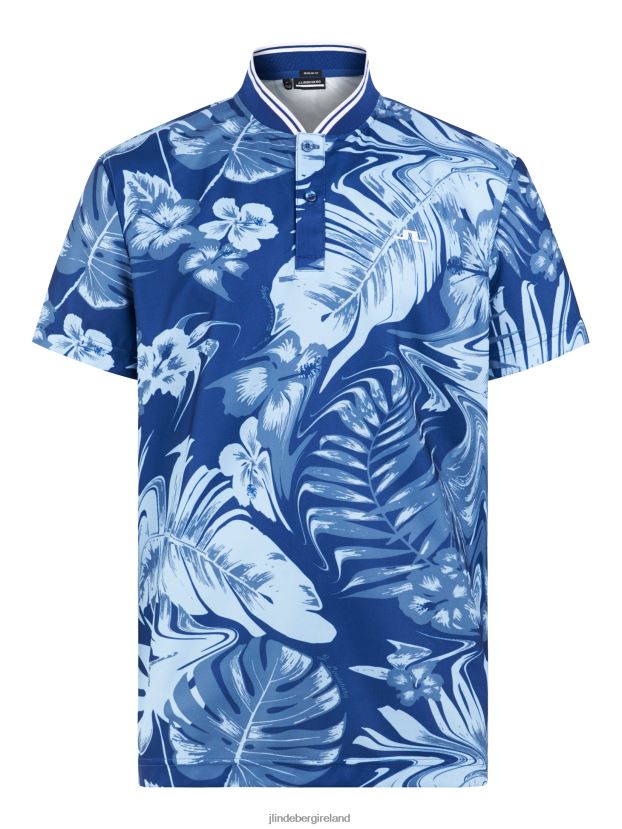 J.Lindeberg Men Tyson Print Polo Hibiscus Blue Clothing BXV8X4339