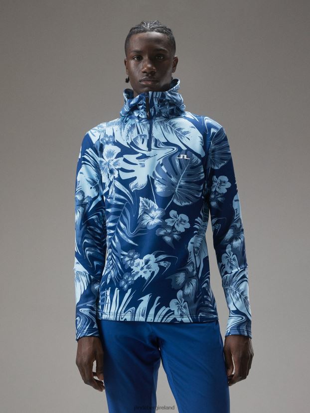 J.Lindeberg Men Aerial Print Quater Hood Hibiscus Blue Clothing BXV8X4660 - Click Image to Close