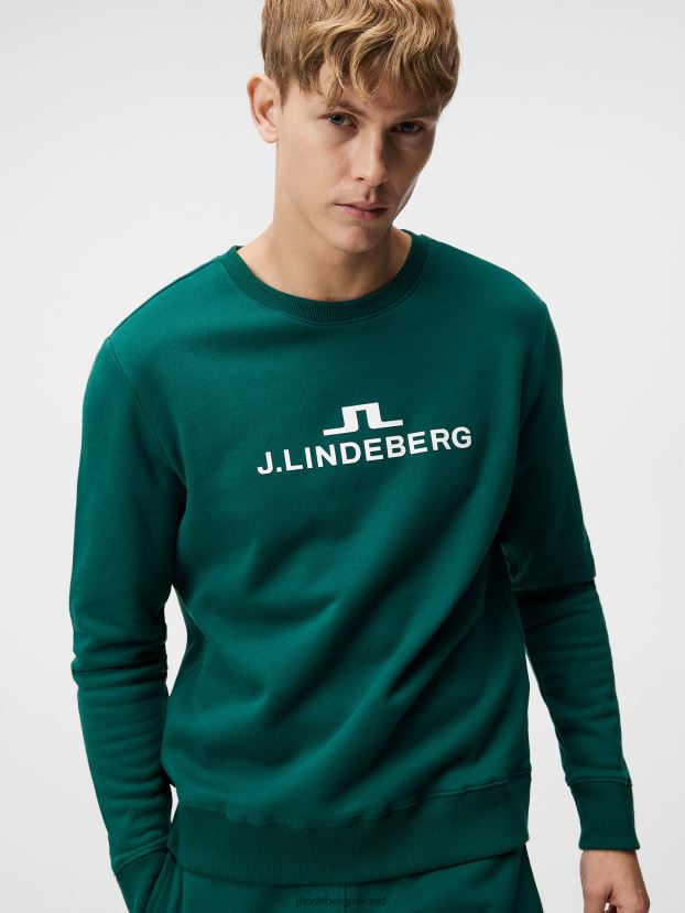 J.Lindeberg Men Alpha Crew Neck Sweatshirt Rain Forest Clothing BXV8X4642