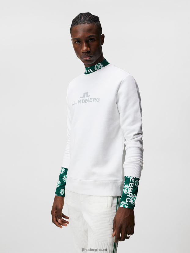 J.Lindeberg Men Alpha Crew Neck Sweatshirt White Clothing BXV8X4643 - Click Image to Close