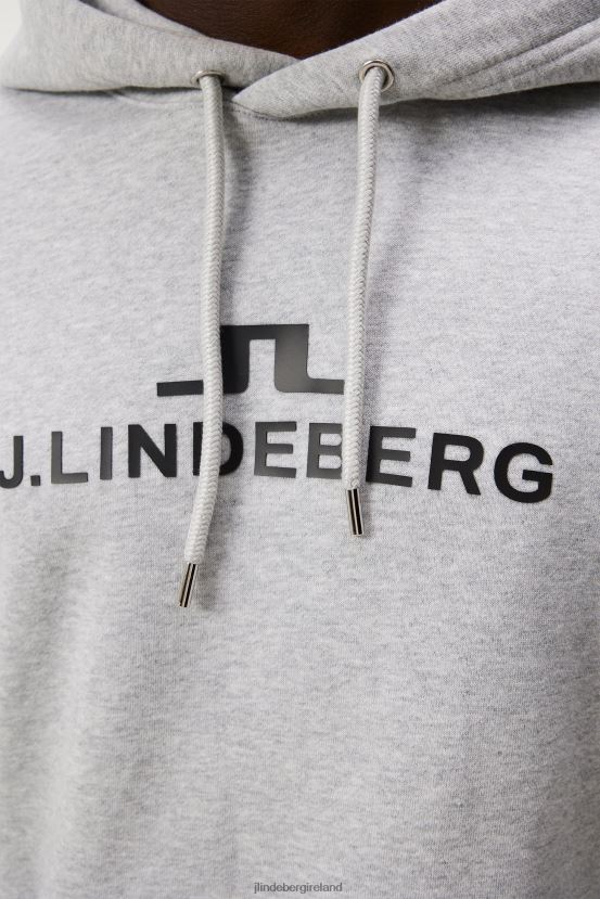 J.Lindeberg Men Alpha Hoodie Light Grey Melange Clothing BXV8X4537