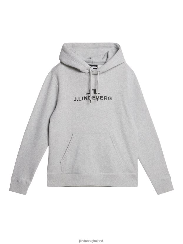 J.Lindeberg Men Alpha Hoodie Light Grey Melange Clothing BXV8X4537