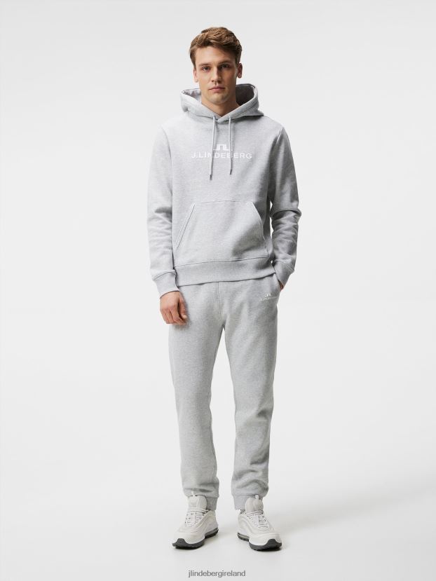 J.Lindeberg Men Alpha Hoodie Light Grey Melange Clothing BXV8X4641