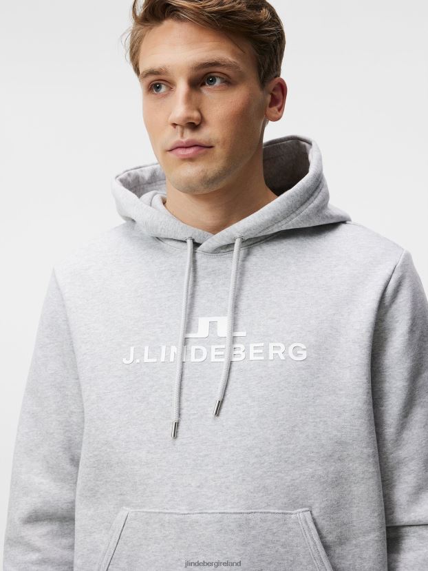 J.Lindeberg Men Alpha Hoodie Light Grey Melange Clothing BXV8X4641