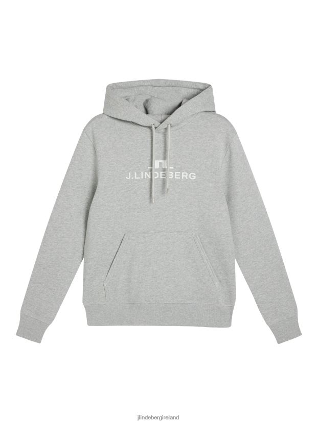 J.Lindeberg Men Alpha Hoodie Light Grey Melange Clothing BXV8X4641