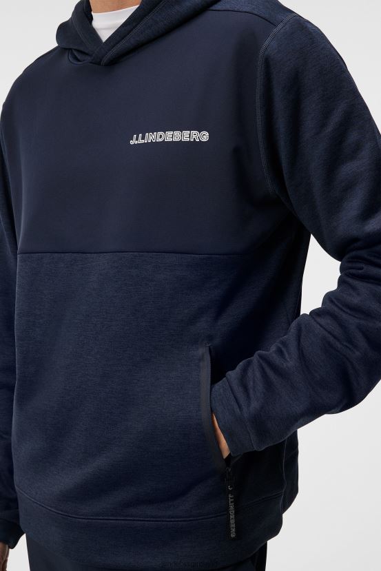 J.Lindeberg Men Brush Hoodie Navy Melange Clothing BXV8X4516