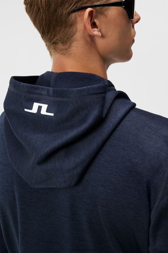 J.Lindeberg Men Brush Hoodie Navy Melange Clothing BXV8X4516