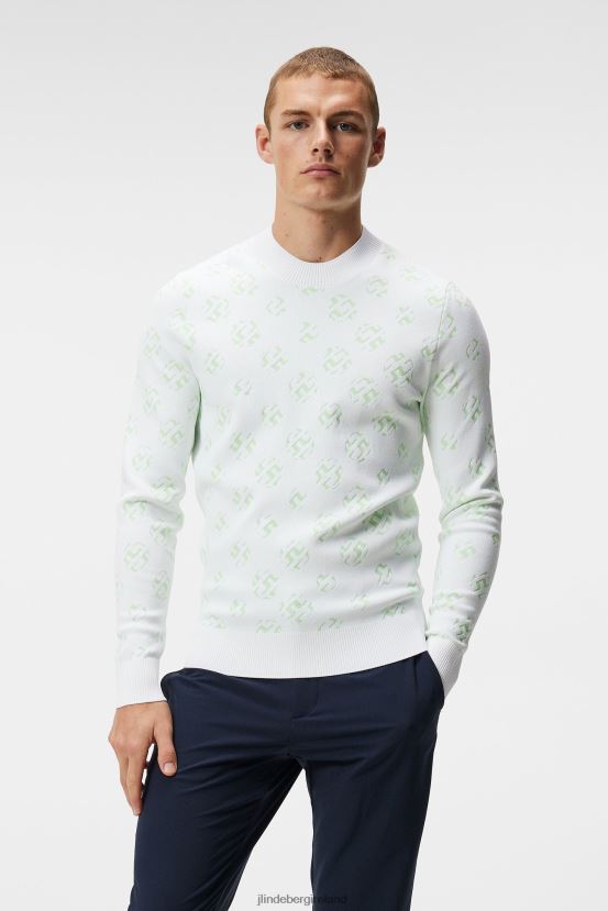 J.Lindeberg Men Gus Jacquard Sweater White Sphere Dot Clothing BXV8X4584