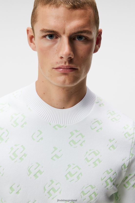 J.Lindeberg Men Gus Jacquard Sweater White Sphere Dot Clothing BXV8X4584