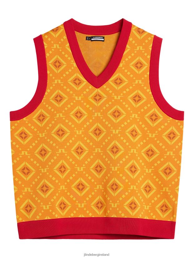 J.Lindeberg Men Jack Knitted Vest Orange Diamond Logo Clothing BXV8X4600