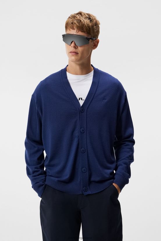 J.Lindeberg Men Lucas Knitted Cardigan Estate Blue Clothing BXV8X4552 - Click Image to Close