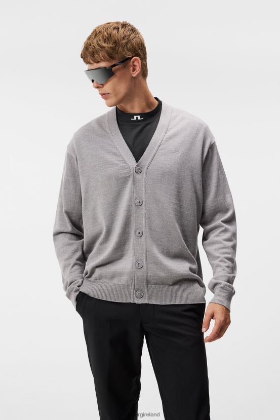 J.Lindeberg Men Lucas Knitted Cardigan Grey Melange Clothing BXV8X4549 - Click Image to Close