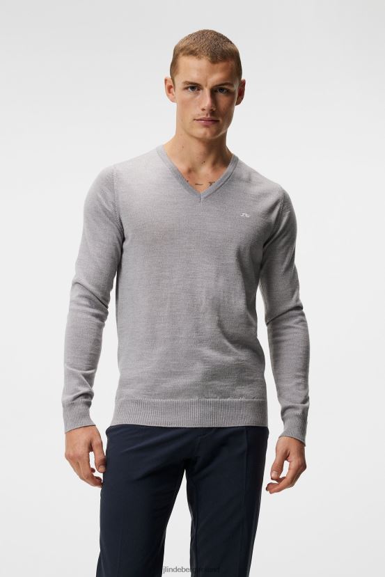 J.Lindeberg Men Lymann Knitted Sweater Light Grey Melange Clothing BXV8X4653