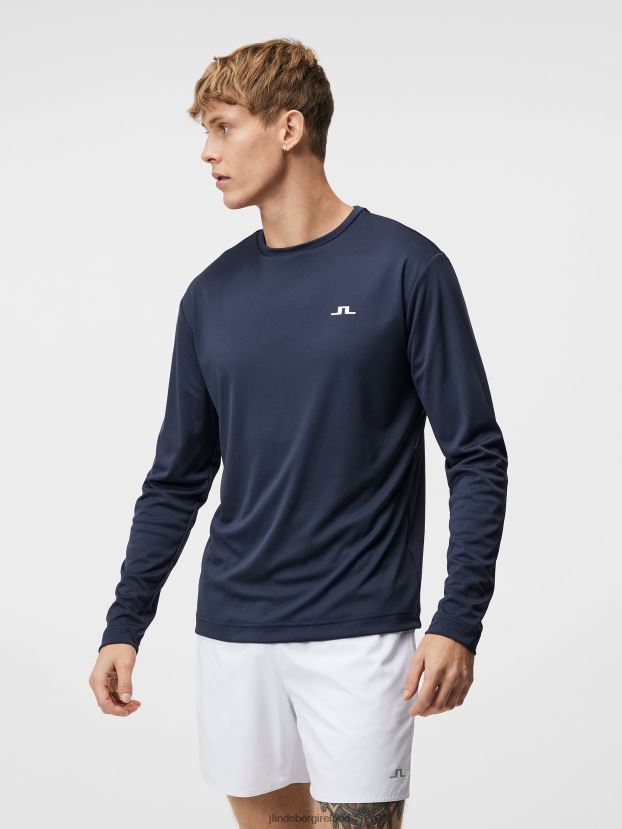 J.Lindeberg Men Ade Long Sleeve T-shirt Navy Clothing BXV8X4161 - Click Image to Close