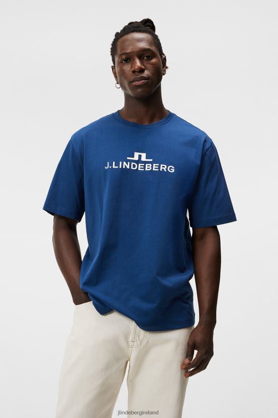 J.Lindeberg Men Alpha T-shirt Estate Blue Clothing BXV8X42 - Click Image to Close