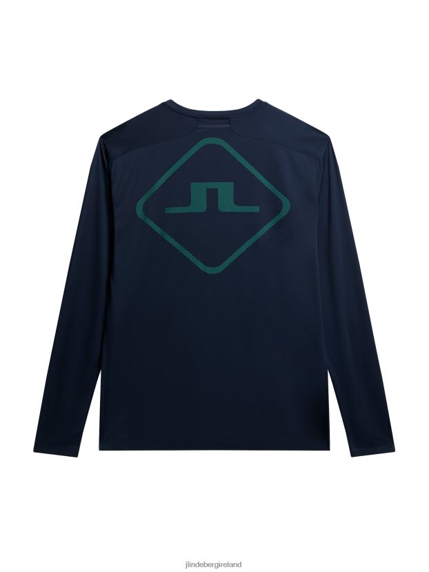 J.Lindeberg Men Diamond Long Sleeve T-shirt Navy Clothing BXV8X413 - Click Image to Close