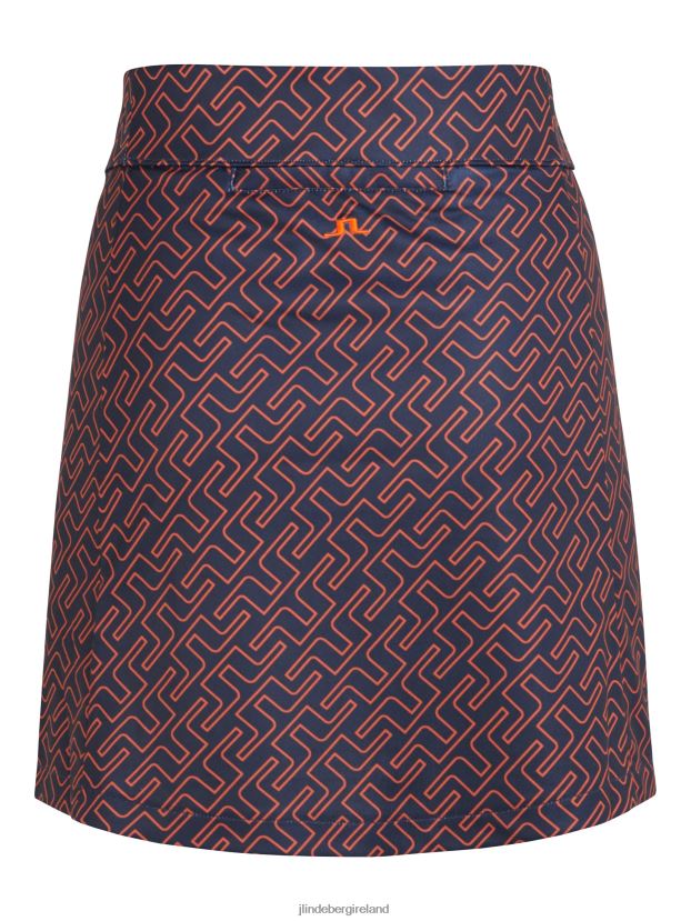 J.Lindeberg Women Amelie Mid Print Golf Skirt Ketchup Bridge Monogram Clothing BXV8X42719