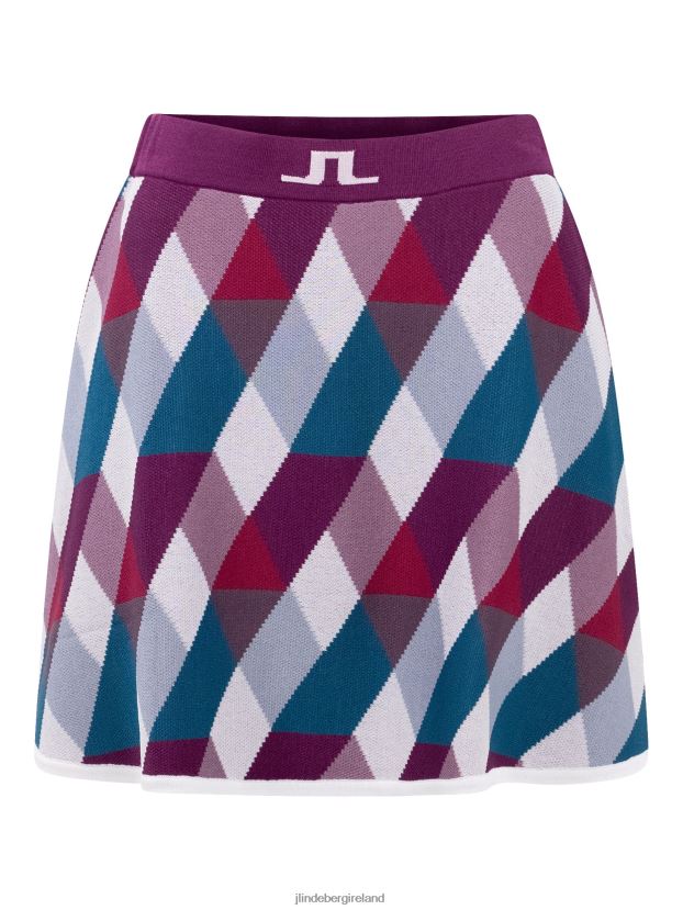 J.Lindeberg Women Billa Knitted Golf Skirt White Argyle Clothing BXV8X42704