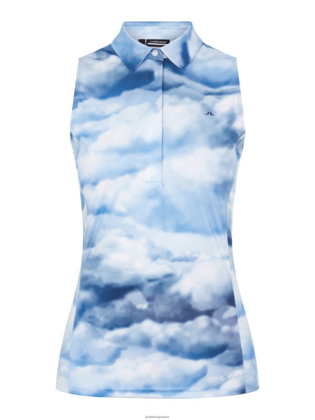 J.Lindeberg Women Dena Printed Golf Polo Cloud Blue Print Clothing BXV8X42649 - Click Image to Close