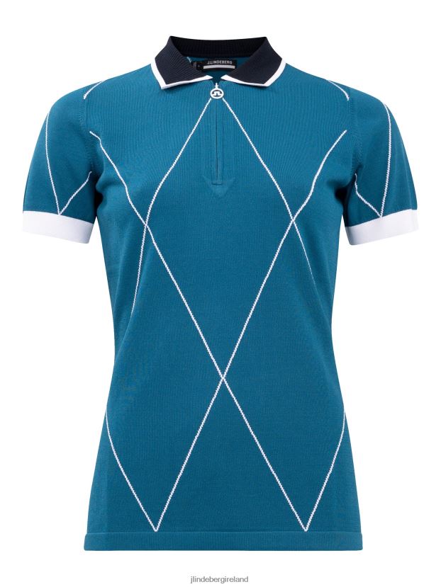 J.Lindeberg Women Elma Golf Knit Polo Moroccan Blue Clothing BXV8X42593 - Click Image to Close