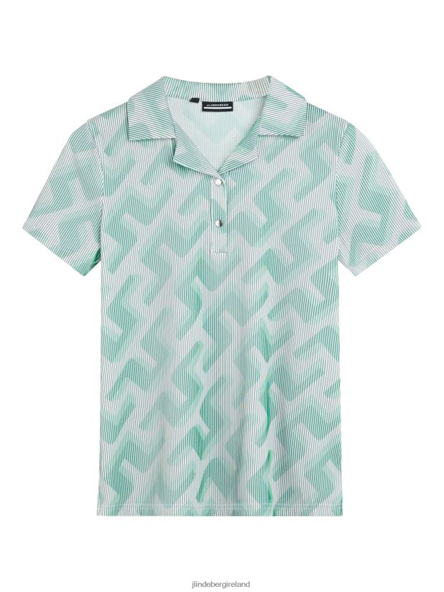 J.Lindeberg Women Solange 3D Ribbed Golf Polo Green 3D Bridge Monogram Clothing BXV8X42590