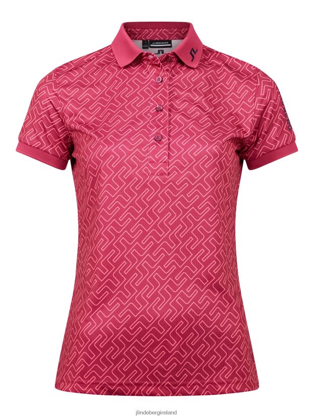 J.Lindeberg Women Tour Tech Print Golf Polo Hot Pink Bridge Monogram Clothing BXV8X42617