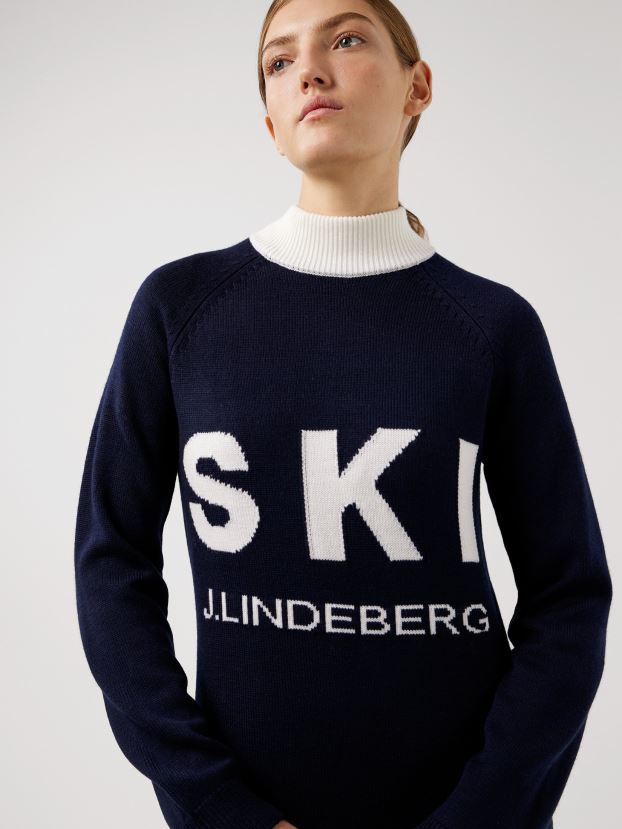 J.Lindeberg Women Ada Knitted Ski Sweater Navy Clothing BXV8X42839