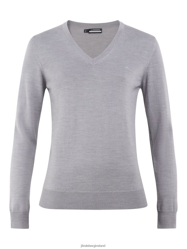 J.Lindeberg Women Amaya V-Neck Golf Sweater Grey Melange Clothing BXV8X42837