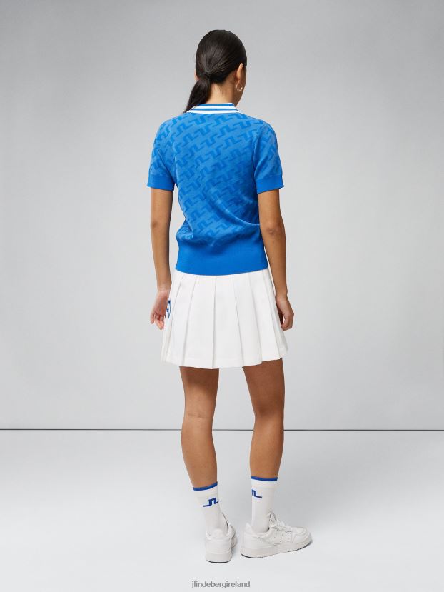 J.Lindeberg Women Arya Knitted Polo Blue Jacquard Bridge Monogram Clothing BXV8X42825 - Click Image to Close