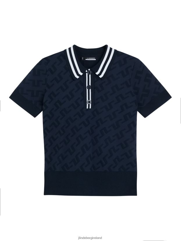 J.Lindeberg Women Arya Knitted Polo Navy Jacquard Bridge Monogram Clothing BXV8X42827