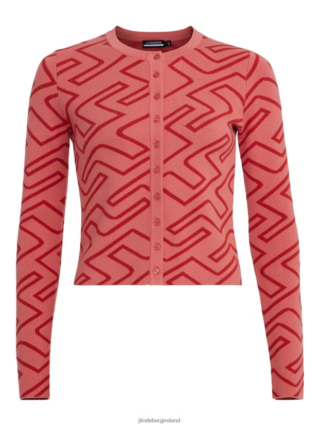 J.Lindeberg Women Odessa Golf Cardigan Faded Rose Bridge Monogram Clothing BXV8X42833