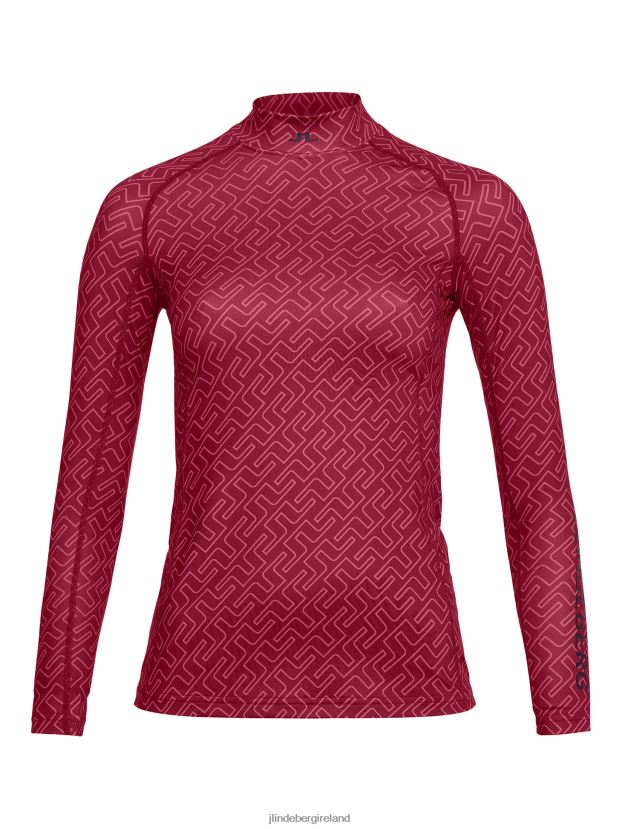 J.Lindeberg Women Asa Print Compression Top Hot Pink Bridge Monogram Clothing BXV8X42629