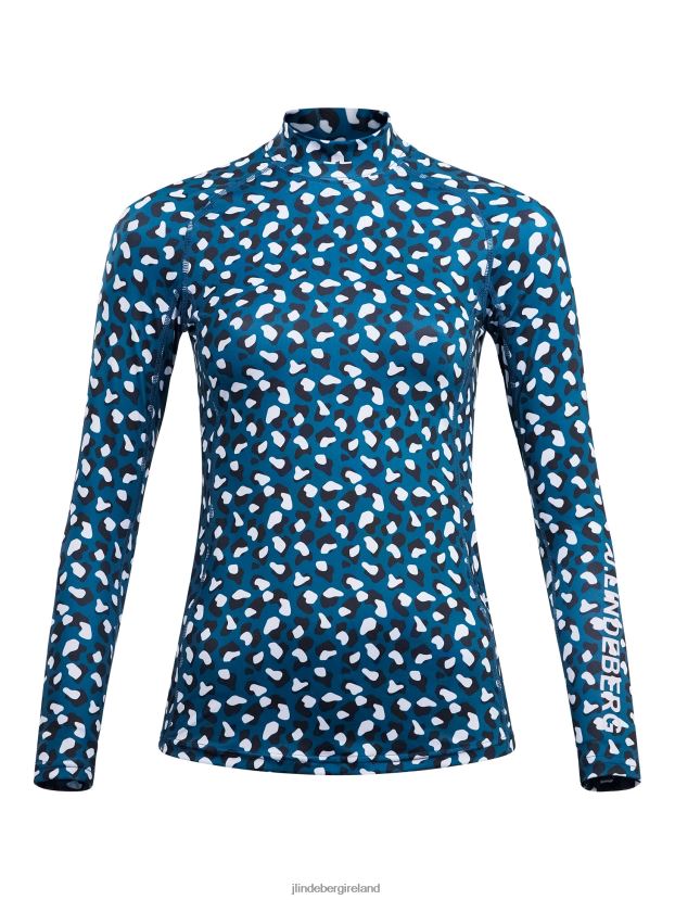 J.Lindeberg Women Asa Print Compression Top Moroccan Blue Animal Clothing BXV8X42628