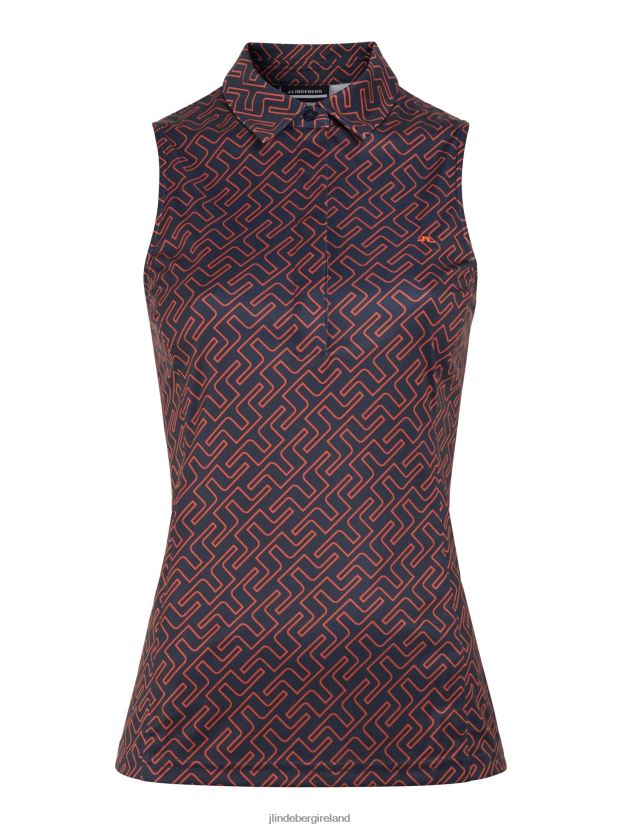 J.Lindeberg Women Dena Print Sleeveless Golf Top Ketchup Bridge Monogram Clothing BXV8X42621