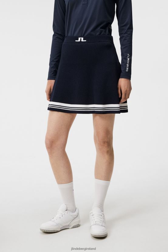 J.Lindeberg Women Frida Stripe Knitted Skirt Navy Clothing BXV8X41558 - Click Image to Close