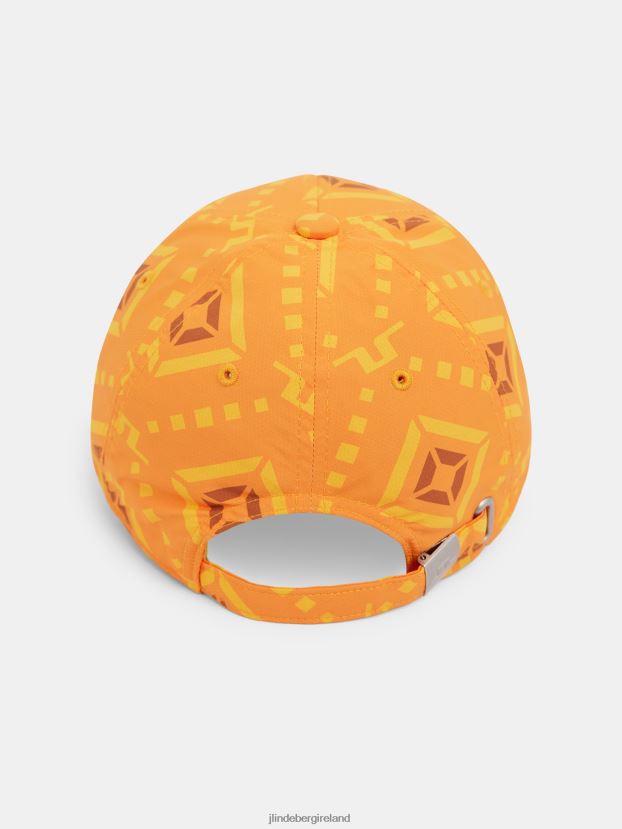 J.Lindeberg Women Layla Print Cap Orange Diamond Logo Accessory BXV8X41984