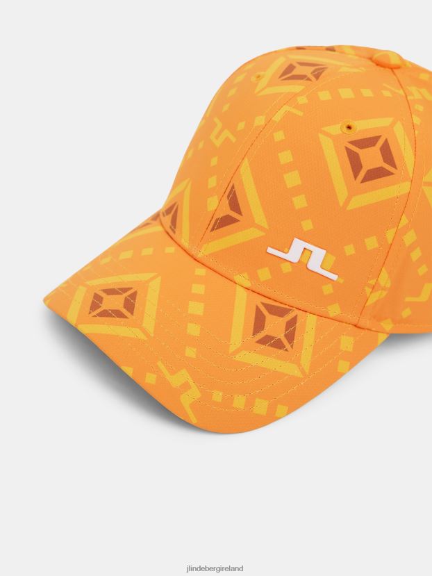 J.Lindeberg Women Layla Print Cap Orange Diamond Logo Accessory BXV8X41984