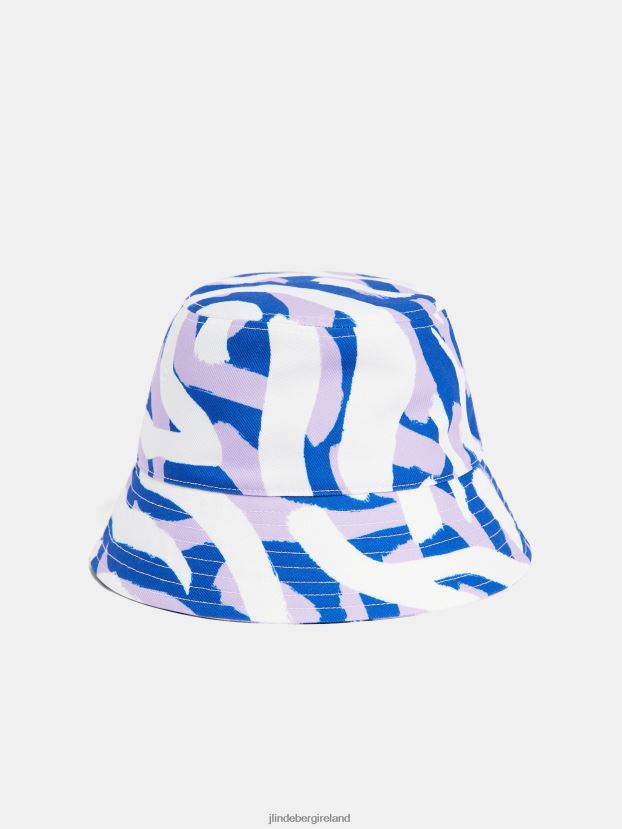 J.Lindeberg Women Wave Print Bucket Hat Purple Painted Zebra Accessory BXV8X41975