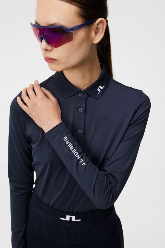 J.Lindeberg Women Tour Tech Long Sleeve Polo Navy Clothing BXV8X41335