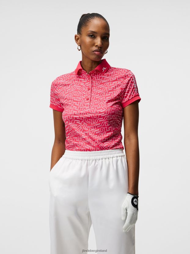 J.Lindeberg Women Tour Tech Print Polo Azalea Bridge Swirl Clothing BXV8X41459 - Click Image to Close