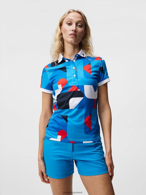 J.Lindeberg Women Tour Tech Print Polo Brilliant Blue Big Bridge Clothing BXV8X41463