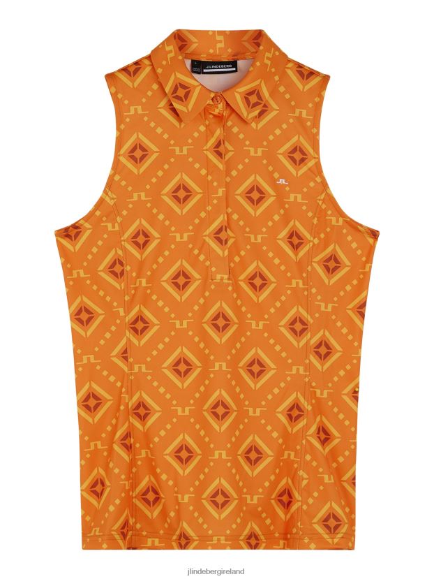 J.Lindeberg Women Dena Print Sleeveless Top Orange Diamond Logo Clothing BXV8X41478