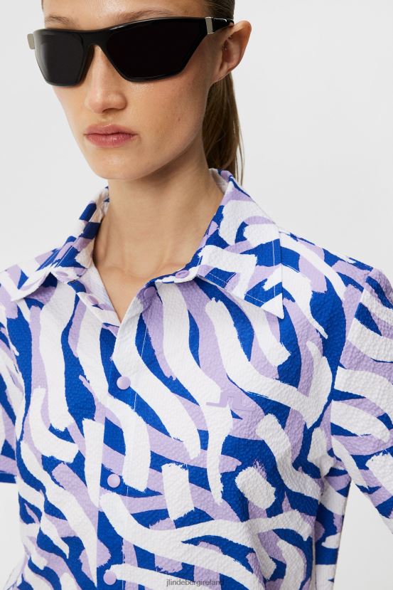 J.Lindeberg Women Elin Printed Shirt Purple Painted Zebra Clothing BXV8X41381