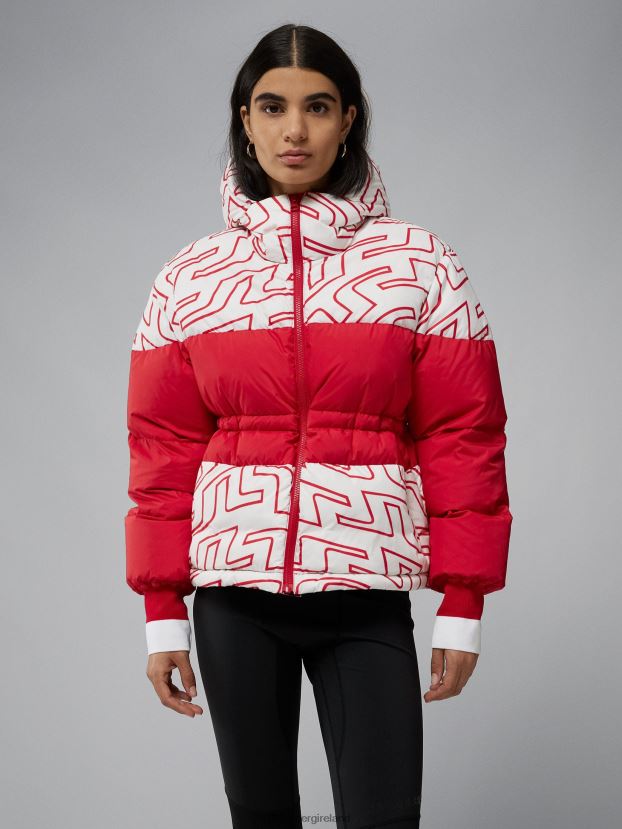 J.Lindeberg Women Block Print Down Jacket Bridge Swirl White Clothing BXV8X42026 - Click Image to Close